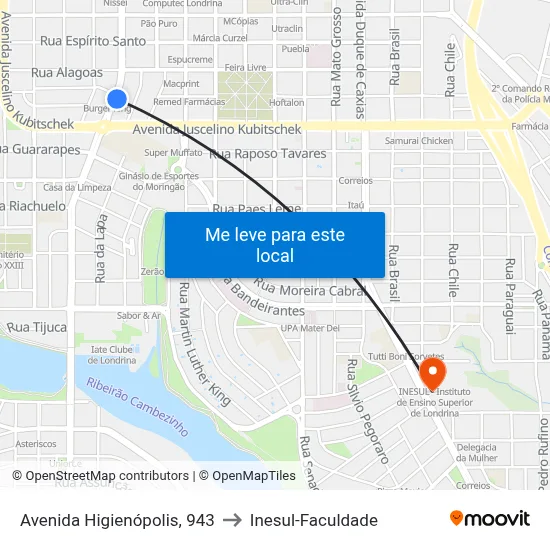 Avenida Higienópolis, 943 to Inesul-Faculdade map
