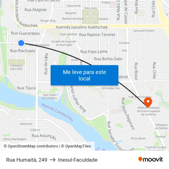Rua Humaitá, 249 to Inesul-Faculdade map