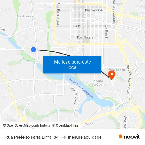 Rua Prefeito Faria Lima, 84 to Inesul-Faculdade map