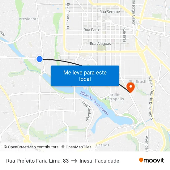 Rua Prefeito Faria Lima, 83 to Inesul-Faculdade map