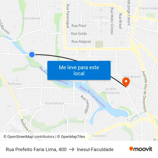 Rua Prefeito Faria Lima, 400 to Inesul-Faculdade map