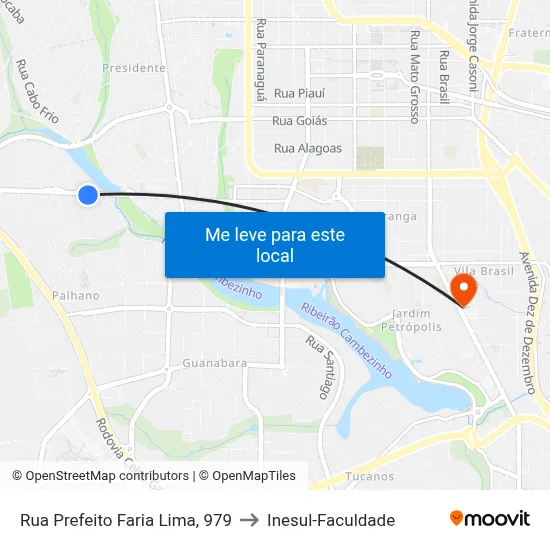Rua Prefeito Faria Lima, 979 to Inesul-Faculdade map