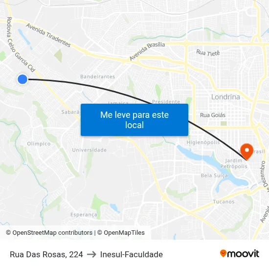Rua Das Rosas, 224 to Inesul-Faculdade map