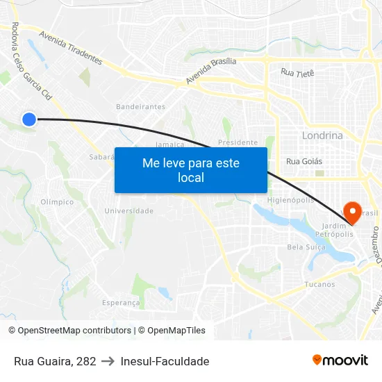 Rua Guaira, 282 to Inesul-Faculdade map