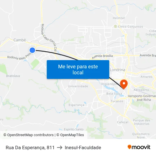 Rua Da Esperança, 811 to Inesul-Faculdade map