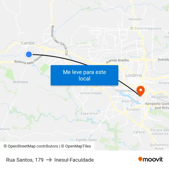 Rua Santos, 179 to Inesul-Faculdade map