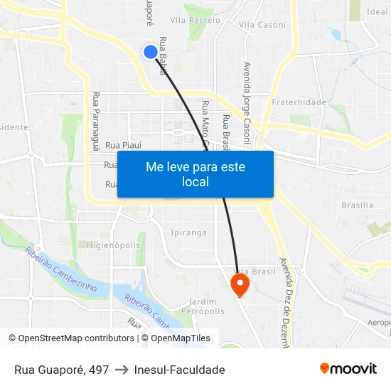 Rua Guaporé, 497 to Inesul-Faculdade map