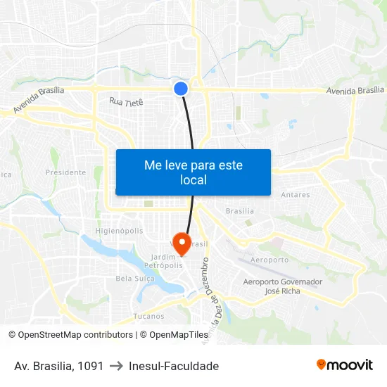 Av. Brasilia, 1091 to Inesul-Faculdade map
