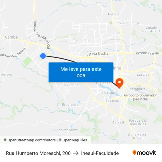 Rua Humberto Moreschi, 200 to Inesul-Faculdade map