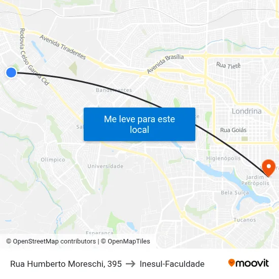 Rua Humberto Moreschi, 395 to Inesul-Faculdade map