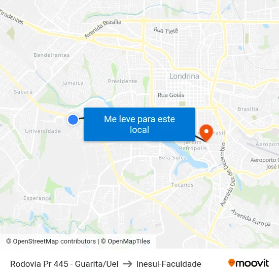 Rodovia Pr 445 - Guarita/Uel to Inesul-Faculdade map