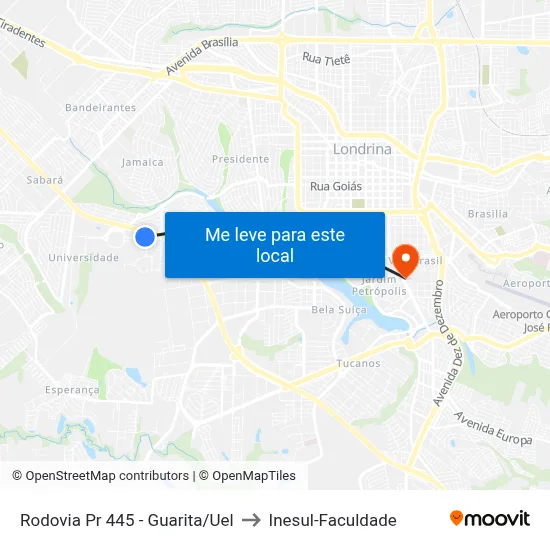 Rodovia Pr 445 - Guarita/Uel to Inesul-Faculdade map