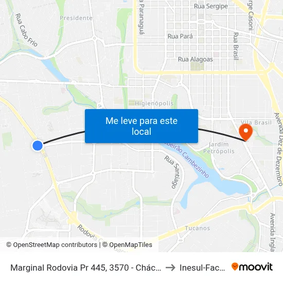 Marginal Rodovia Pr 445, 3570 - Chácara Colina Verde to Inesul-Faculdade map