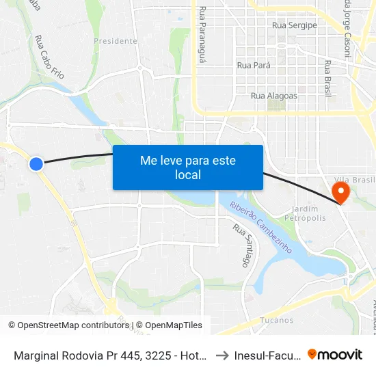 Marginal Rodovia Pr 445, 3225 - Hotel Londri Star to Inesul-Faculdade map