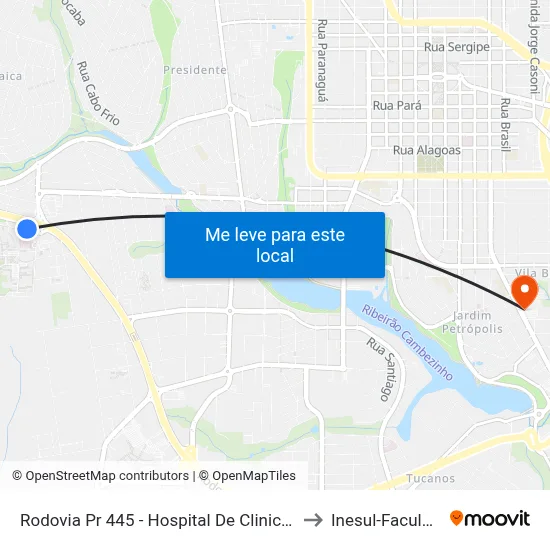 Rodovia Pr 445 - Hospital De Clinicas / Uel to Inesul-Faculdade map