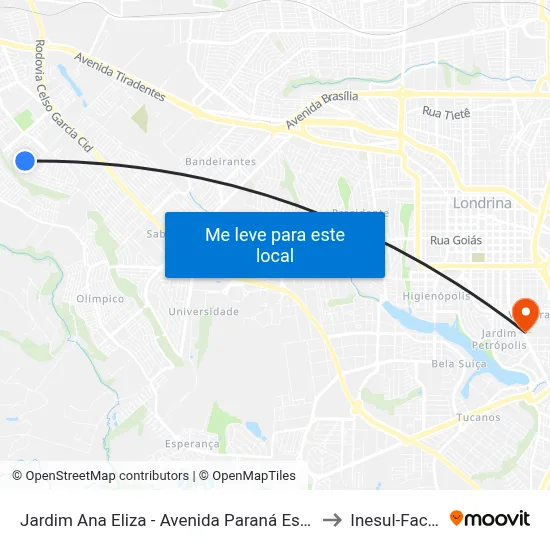 Jardim Ana Eliza - Avenida Paraná Esporte Clube, 1024 to Inesul-Faculdade map