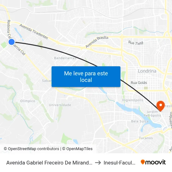 Avenida Gabriel Freceiro De Miranda, 1154 to Inesul-Faculdade map