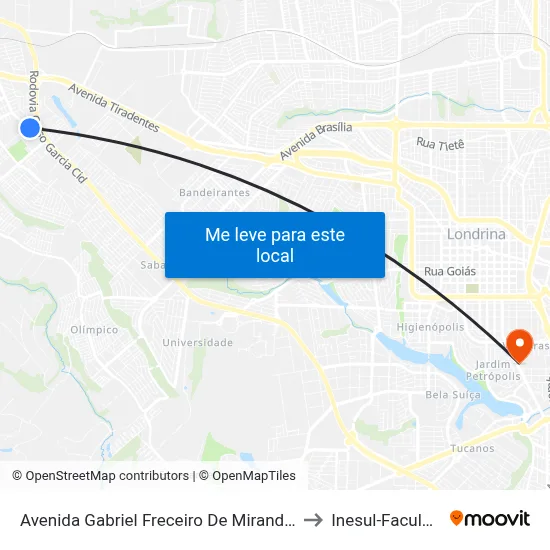 Avenida Gabriel Freceiro De Miranda, 1231 to Inesul-Faculdade map