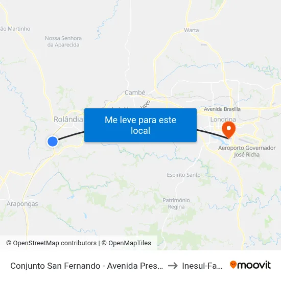 Conjunto San Fernando - Avenida Presidente Getúlio Vargas to Inesul-Faculdade map