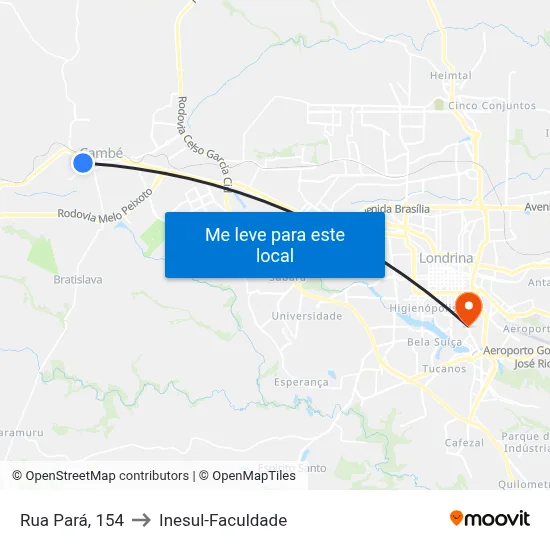 Rua Pará, 154 to Inesul-Faculdade map
