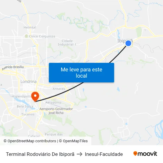 Terminal Rodoviário De Ibiporã to Inesul-Faculdade map