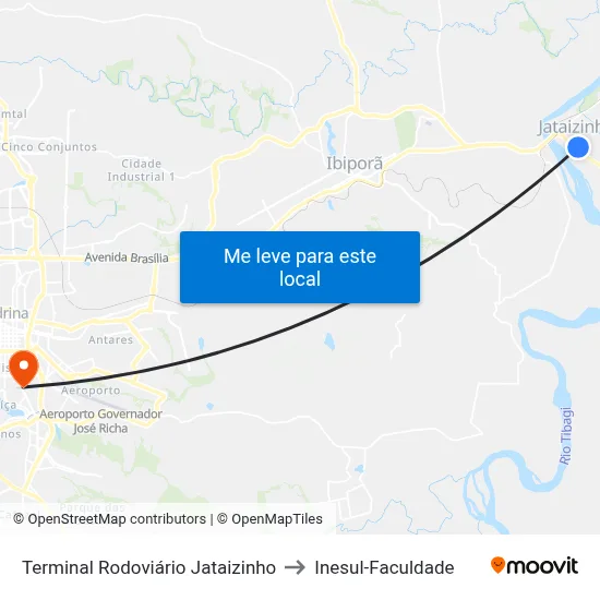 Terminal Rodoviário Jataizinho to Inesul-Faculdade map
