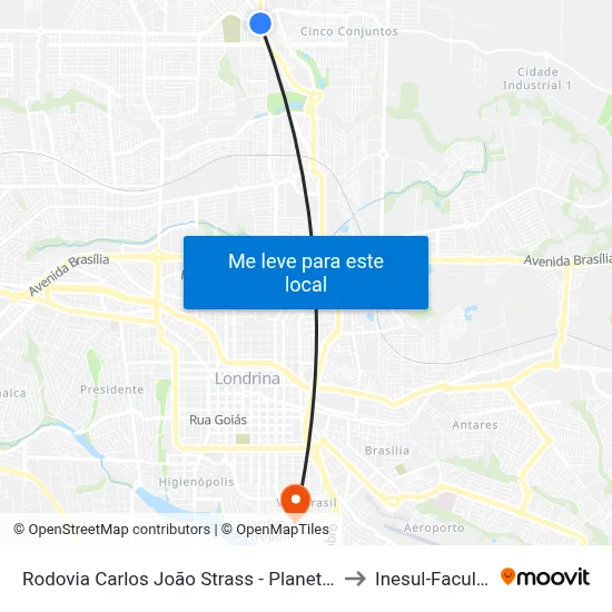 Rodovia Carlos João Strass - Planet Shopping to Inesul-Faculdade map