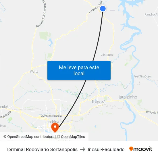 Terminal Rodoviário Sertanópolis to Inesul-Faculdade map