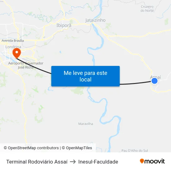 Terminal Rodoviário Assaí to Inesul-Faculdade map