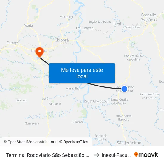 Terminal Rodoviário São Sebastião Da Amoreira to Inesul-Faculdade map