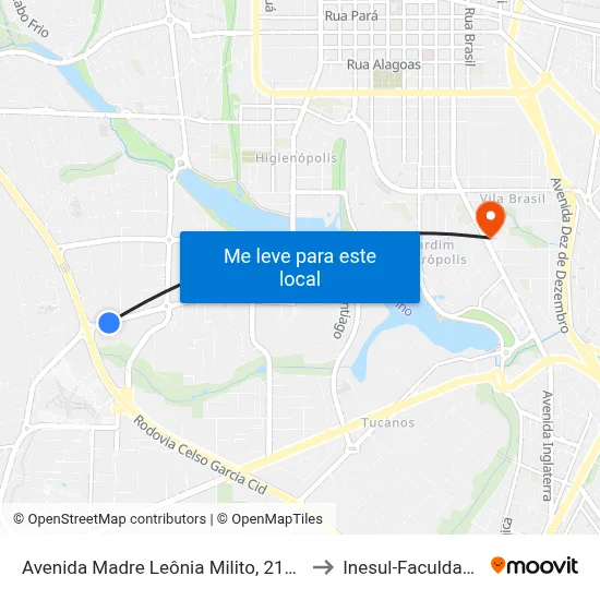 Avenida Madre Leônia Milito, 2121 to Inesul-Faculdade map