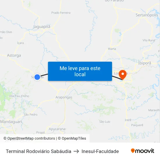 Terminal Rodoviário Sabáudia to Inesul-Faculdade map