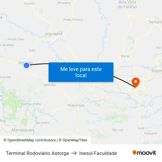 Terminal Rodoviário Astorga to Inesul-Faculdade map