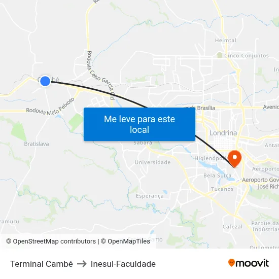 Terminal Cambé to Inesul-Faculdade map