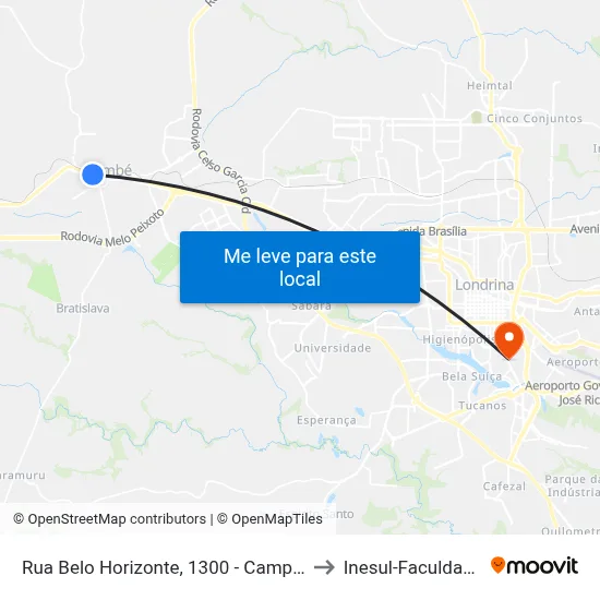 Rua Belo Horizonte, 1300 - Campel to Inesul-Faculdade map