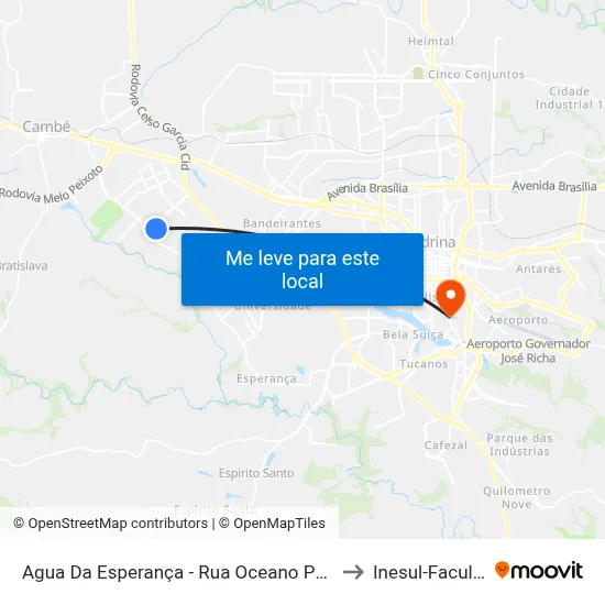 Agua Da Esperança - Rua Oceano Pacífico, 279 to Inesul-Faculdade map