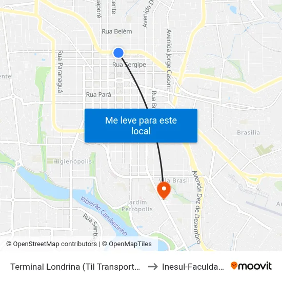 Terminal Londrina (Til Transportes) to Inesul-Faculdade map