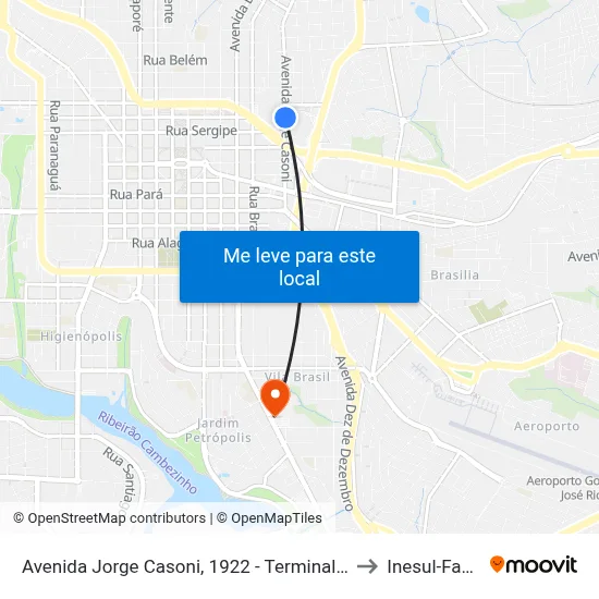 Avenida Jorge Casoni, 1922 - Terminal Rodoviário Londrina to Inesul-Faculdade map