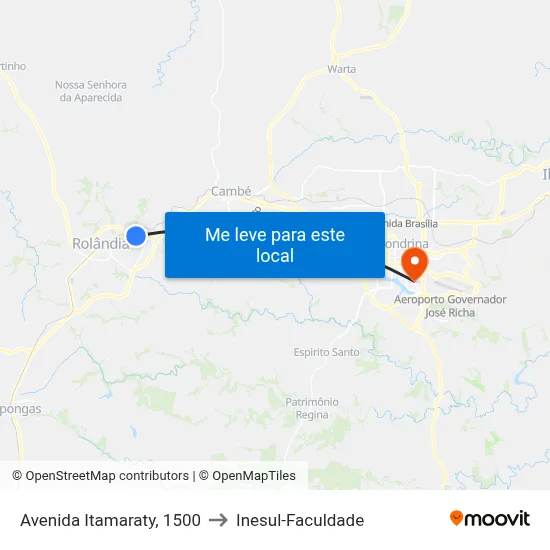 Avenida Itamaraty, 1500 to Inesul-Faculdade map
