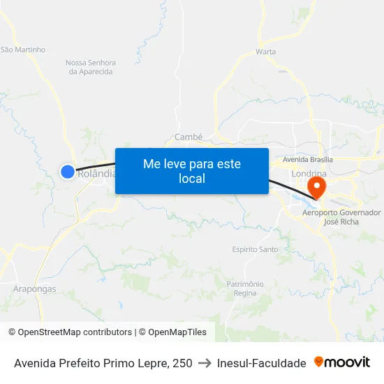 Avenida Prefeito Primo Lepre, 250 to Inesul-Faculdade map
