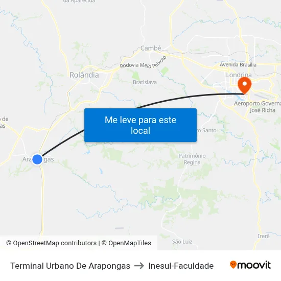 Terminal Urbano De Arapongas to Inesul-Faculdade map