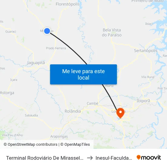 Terminal Rodoviário De Mirasselva to Inesul-Faculdade map