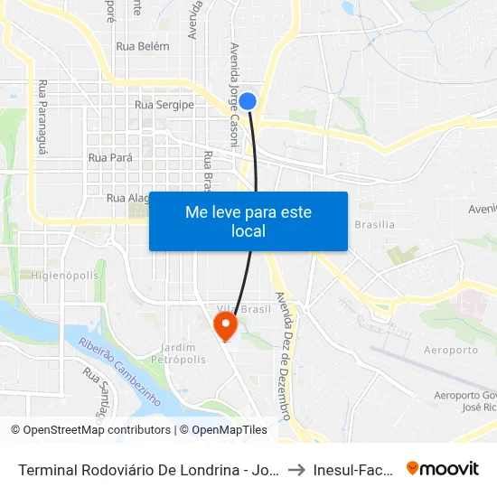 Terminal Rodoviário De Londrina - José Garcia Villar to Inesul-Faculdade map