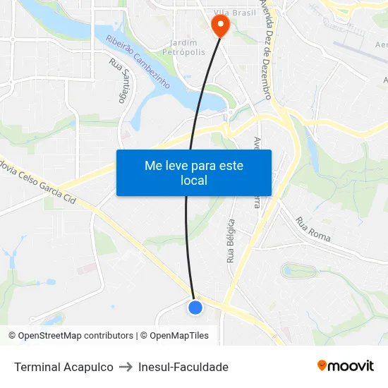 Terminal Acapulco to Inesul-Faculdade map