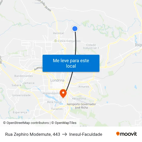 Rua Zephiro Modemute, 443 to Inesul-Faculdade map