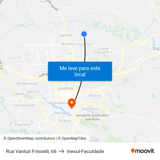 Rua Vantuil Frisselli, 66 to Inesul-Faculdade map