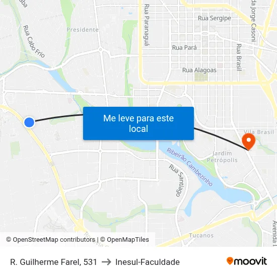 R. Guilherme Farel, 531 to Inesul-Faculdade map