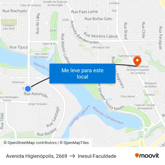 Avenida Higienópolis, 2669 to Inesul-Faculdade map