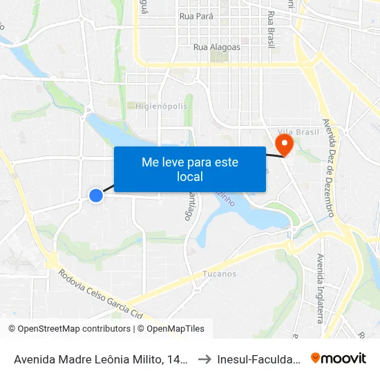 Avenida Madre Leônia Milito, 1400 to Inesul-Faculdade map