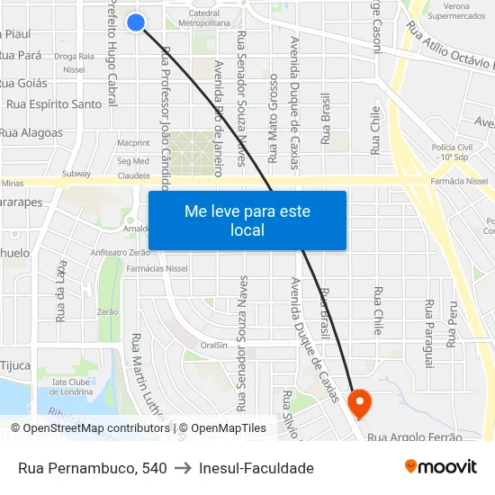 Rua Pernambuco, 540 to Inesul-Faculdade map